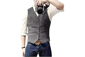 Solovedress Herren Casual Wolle Fischgrätmuster Anzug Weste V-Ausschnitt Tweed Weste für Hochzeit Groomsmen