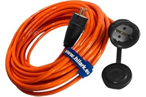 HILARK CABLE TECH Hilark Cable alargador H07BQ-F 3g2,5 mm (3x2,5 mm), Enchufe y Toma de Corriente con Tapa Schuko, Color Naranja/Azul (5 Metro, Naranja)