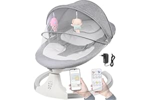 Wrneaoch Balancelle Bebe Electrique, Transat Bebe avec télécommande et Bluetooth, Transat Bebe Electrique pour se connecter au Smartphone, Transat bébé pour Enfants Jusqu’à 18 kg de Poids, Pliable