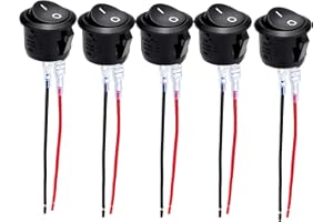 CAIKAILIOR Pack of 5 Toggle Switches 12 V, Rocker Switch 12 V with Wire, 2-Pin On/Off SPST Switch 10 A/125 V, 6 A/250 V, Round Button, for Light Switch, Motorhome, Car, Motorcycle, Truck, Jeep Off Road, Boat,