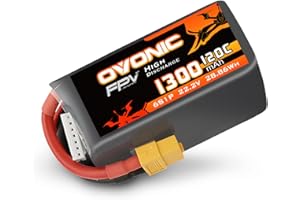OVONIC Batteria Lipo 6s 1300mAh 22.2V 120C con connettore XT60 per RC FPV Elicottero Aereo Quadcopter Hobby Racing