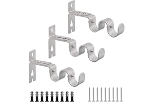 MOROBOR 3 soportes para barra de cortina, soportes para colgar barra de cortina doble, soporte de pared resistente, soporte de barra de cortina ajustable para ventana, dormitorio (plata)