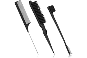FUYIHGL 3 Stück Toupier Bürste Set Doppelkanten Bürste und Kamm Borsten Haarbürste Kamm Pflege Kanten Bürste Kämme Robuster Rattenschwanz Kamm für Friseurin Frauen Baby Kinder (schwarz)