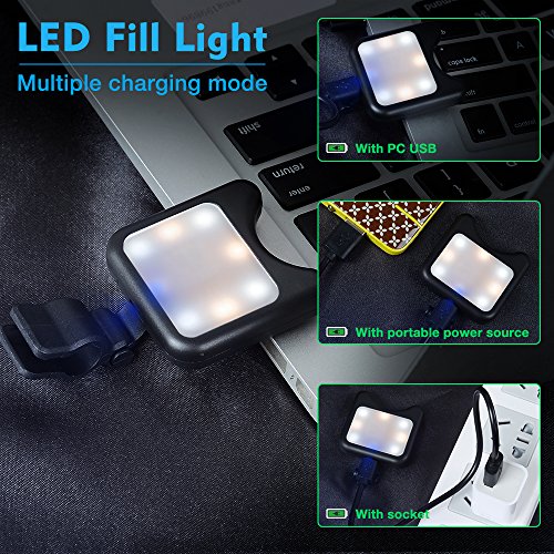 APEXEL Handy Selfie Light - mit 9 Beleuchtungsmodi - wiederaufladbar Ã¼ber USB - Light Kamera ZubehÃ¶r fÃ¼r Smartphone iPhone und iPad und die meisten mobilen GerÃ¤te-Schwarz