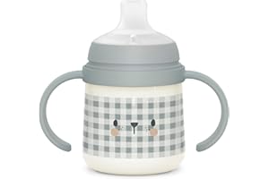 Suavinex, Vaso Aprendizaje Bebé, Biberón con Asas que Brilla en la Oscuridad, con Boquilla Antiderrame de Silicona y Válvula Anti-Cólico, para Bebés +6 Meses, Ideal para Usar por la Noche, Azul