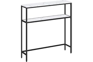 VASAGLE Tavolo Consolle, Tavolo Stretto a 2 Ripiani Portaoggetti, 20 x 80 x 80 cm, per Soggiorno, Corridoio, Ingresso, Bianco Marmo e Nero Inchiostro LNT130W59