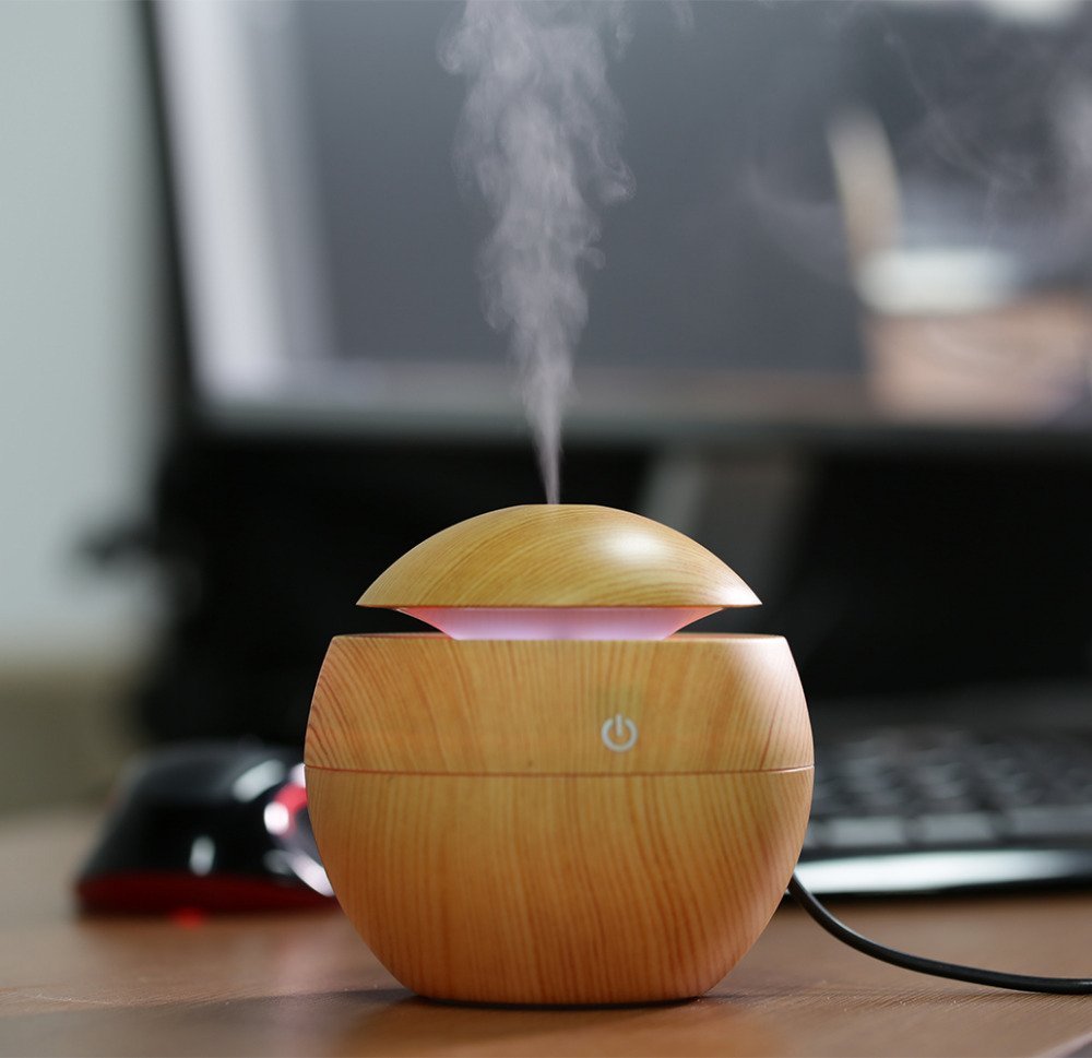 CoralTribe Wooden Cool Mist humidifier Aroma Diffuser for Room with Colorful Ambient Lighting, Ideal for Home,Office,and Car 
