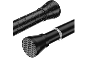 QINGYUN Shower Curtain Rail Extendable Curtain Poles 85-150cm Black Tension Rods for Curtains Extendable Shower Curtain Rod Telescopic Curtain Pole Spring Rod No Drill for Windows,Bathroom,Closet