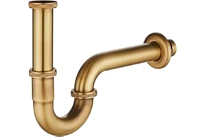 KINKIBOS Edelstahl P-Trap 1 1/4"x 32mm Universal für Badezimmer Waschbecken, Höhenverstellbar, Geruchsverschluss, Messing Antik Gebürstet Abflussrohr