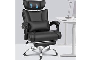 BASETBL Big and Tall Office Chair, Heavy Duty 440lbs 200kg Executive Computer Chair, 60cm Extra Wide PU Leather Ergonomic Desk Chair with Adjustable Headrest, Footrest & Lumbar Support, Black