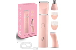 RAXMETRY Afeitadora Eléctrica Mujer, 3 en 1 Amaquina Depilar Mujer para Cara Nariz Bikini Axilas Brazos, Rasuradora Mujer, Afeitadora Mujer con Cable de Carga USB, Resistente al Agua para Húmedo y Seco, Rosa