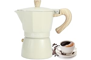 FYBIDA Moka Coffee Pot, 300ML Classic Stovetop Espresso Coffee Maker Aluminium Octagonal Moka Pot, Stovetop Espresso Pot Coffee Brewer for Home Office Coffee Shop, Faint Yellow