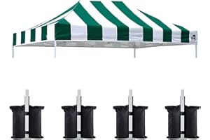 Eurmax USA Canopy Replacement Top Only,10x15 Pop Up Canopy Tent Top Cover,Choose 30 Colors,Bonus 4PC Pack Canopy Weight Bag(Stripe Green)