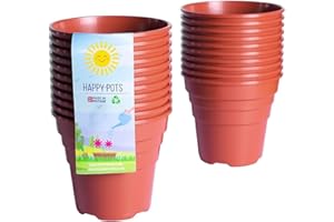 Happy Pots - 10cm Gloss Terracotta - Pack of 20 Premium Plastic Plant Pots - Reusable Flower Pots for Indoor/Outdoor Home Décor Gardening - Round, Heavy Duty, UV Resistant, Recyclable - Made in UK