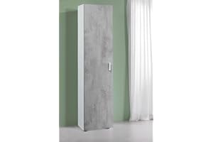 Dmora Armadio multiuso a 1 anta battente e 3 ripiani regolabili, Guardaroba moderno, Mobile alto a colonna, Cm 41x37h182, colore Cemento e Bianco