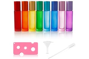 StarryTiger 10ml Bouteilles à Rouleaux D'huiles Essentielles, 8 Pièces Roll On Huiles Bouteilles en Verre, Rechargeable Roll Verre Flacon pour Huiles, Aromathérapie, Parfum, Massage
