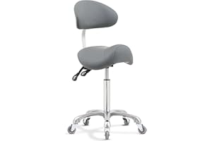 ANTLU Saddle Stool Rolling Chair with Back Support,Esthetician Tattoo Dental Stool Chair,Lash Chairs for Eyelash Tech Massage Salon(Grey,with Backrest)
