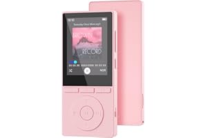 AIANDCC Lecteur MP3 64 Go, MP3 Bluetooth 5.3 avec Haut-Parleurs, Lecteur Musique, Enregistreur Vocal, Radio FM, Chaîne Hi-FI, Écouteurs, Écran Couleur 2,4 Pouces, Emplacement pour Carte TF 128 Go, Rose