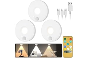 Hotut Akumulatorowe bezprzewodowe lampy Puck, 3 sztuki, ładowalne lampki nocne LED z 3 trybami oświetlenia, LED Puck, pilot zdalnego sterowania, zasilanie bateryjne, do szafki, schodów, szaf, kuchni