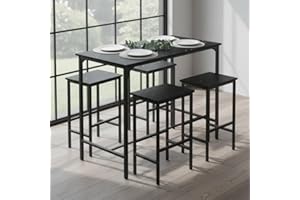 anrekl Juego de Mesa de Comedor y sillas de 5 Piezas, Mesa Alta con taburetes, Barra de Esquina para el hogar, Adecuada para Cocina, Comedor, Sala de Estar, Mesa de Bar, 100 x 60 x 90 cm, Color Negro