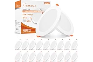 Tomosu Spot LED Encastrable Dimmable Extra Plat, 10W 1000LM Equivalent 100W Incandescence, IP44 Spot Etanche Salle de bain, Blanc Neutre 4000K, Trou Φ115-125mm, AC220-240V, Lot de 20