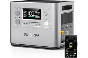 AFERIY 2400W Tragbare Powerstation, 2048Wh LiFePO4 Batterie, 1,5 Stunde Schnellladung, 13 Anschlüsse, Sinuswellen 230V, USV, APP, Mobile Stromversorgung für Outdoors Camping, Silbern
