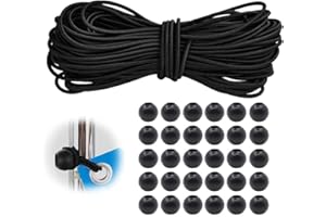 Zuroki Ganci Elastici, 4mm, 10m Nero, Zuroki Fai Da te Elastici Per Telone, Ganci Elastici Per Teloni con 30 Palline