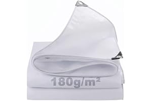 MINGPINHUIUS Bâche imperméable avec œillets - Bâche blanche en polyéthylène 180 g/m² - Résistant aux UV et aux intempéries - Résistant à la déchirure - Pour meubles de jardin, piscine, voiture, bateau, camping