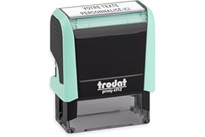 Tampon encreur personnalisable avec votre propre texte - Trodat Printy 4.0 4912 - Medium - Dimensions : 46x17 mm - Pour 4 lignes de texte maximum - Encre noire incluse - Couleur de monture Vert Pastel