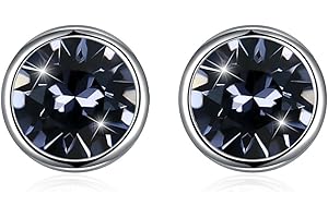 Hasnsofie Silber Ohrstecker 925 Ohrringe, 925 Sterling Silber 8mm Rund Klein Ohrstecker Ohrringe, Unisex Silber Ohrringe für Damen Herren Schwarz/Lila/Aurore Boreale/Blau/Rot/Weiß/Grün