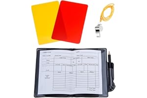 RMEET Set di Cartelli Arbitro Calcio,Cartellini Rosso e Giallo Kit di Carte per Arbitro Sportivo Cartellini con Fogli di Punteggio a Portafoglio e Fischietto per Arbitro in Metallo per Calcio