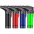 MCHERRY 4 Pack Torch Lighters Set,Butane Refillable Jet Flame Torch Lighter, Windproof, Safe, Multi Utility Lighter for Candles, Fireplaces, Campfires, Grill (Without Butane) (Multi)