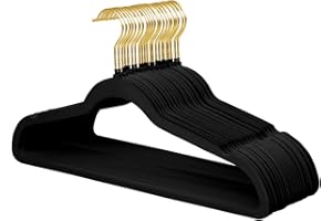 ManGotree 22 Paquetes de Perchas de Terciopelo con Gancho Dorado Giratorio de 360°, Fieltro Antideslizante, Perchas Ultrafinas Que Ahorran Espacio para Abrigos, Trajes, Vestidos, Pantalones (Negro)
