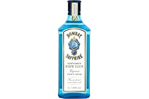 Bombay Sapphire London Dry Gin, 40% vol., 100 cl / 1 L, 100% Vapour Infused Spirit with 10 Hand-Selected Botanicals