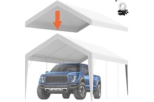 VEVOR Toile d'auvent de rechange pour abri de voiture, 6,1x3 m, bâche de tente de garage, imperméable protégée contre UV, élastiques à boule, blanc (couverture supérieure uniquement, cadre non inclus)