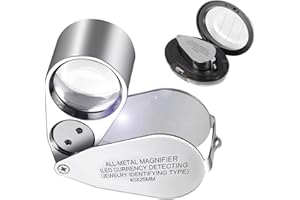 VKI Lente d'ingrandimento per gioiellieri 40X, Lente d'ingrandimento in acciaio inossidabile per diamanti Gioiellieri Monete Francobolli, Riconoscimento di valuta, Identificazione di gioielli