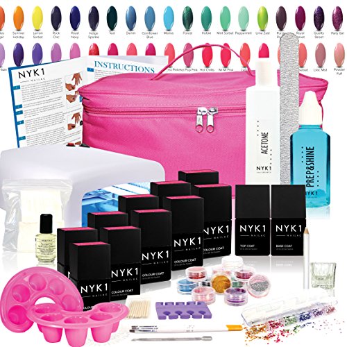 NYK1 Elite UV Shellac Gel Nail Kit - You Choose ANY 10 UV LED Colours includes Top & Base, Carry Case and FULL Professional Step-by-Step Instructions and ALL Essential Accessories