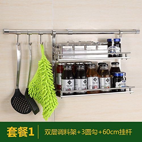 Multi-Functional Kitchen Storage Shelf Pan Pot Rack, Stainless Steel Kitchen Rack, Wall Hanging Condiment Storage Rack,Combo 1
