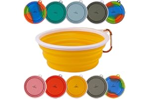 Ligo - EBBY 2PZ ciotola per cani, ciotola da viaggio, ciotola portatile per acqua e cibo, ciotola pieghevole con moschettone (GIALLO) L