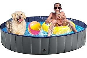 Bamda Dog Paddling Pool- 2023 Upgraded 6mm PP Board and Thickened Bottom Foldable Dog Swimming Pool, More Durable Paddling Pool for Dogs（80X20）