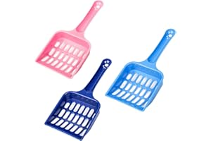 JeeGoWooss 3 Pcs Cat Litter Shovels Plastic Cat Litter Scoops with Long Handle Dog Sand Sifters for Cat Litter Tray (Pink, Light Blue, Dark Blue)