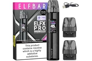 SURVIVAL BOYZ Elf Bar ELFX Pro Pod Vape Kit [Black] - Available in 7 colours - 1200mAh Battery, 2A Fast Charging (30 Min), 45W Output, Durable Vegan Leather, Anti-Leak - Works with all ELFX Pods - No Nicotine