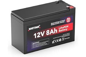 NASTIMA Batterie Rechargeable 12V 8Ah LiFePO4 avec Protection BMS et Cycle Profond 4000, adaptée aux Kits de Panneaux solaires, poussettes, Camping-Cars, Bateaux, Camping, détecteur de Poisson