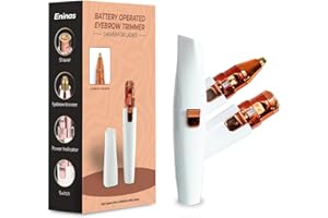 ENINAS 2-in-1 Rechargeable Eyebrow Trimmer, Facial Hair Remover with Replaceable Heads, LED Light, Rose Gold (WHITE)