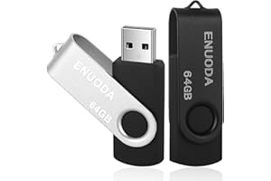 ENUODA Clé USB 64 Go Lot de 2 Cle USB 2.0 Flash Drive Stockage Rotation Disque Mémoire Stick (Argent Noir)