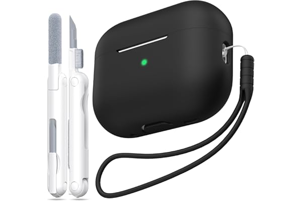 MHYALUDO Coque pour AirPods Pro 2e génération, Anti-Chute en Silicone Souple Absorbant Les Chocs, Coque pour AirPods Pro au Toucher avec Porte-clés et kit de Nettoyage,Noir