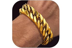Bandmax Bracciale Acciaio con Catena Cubana, Grosso Braccialetto Uomo Argento/Oro/Nero, 19/21/23 cm Lunghezza, Idee Regalo Gioielli di Moda per Ragazzo Papà