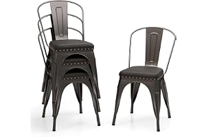 GIANTEX Set med 4 stapelbara matsalsstolar, köksstolar/bistrostolar med avtagbar ryggstöd, vardagsrumsstolar stoppade, matsalsstolar metall 150 kg belastningskapacitet, 44x53x84 cm (Brons
