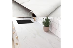 WECREATEMORE 80cm×3m, White Marble Vinyl Wrap Matt Finish, White Sticky Back Plastic Roll Worktop Vinyl Covering, Heat Resist Thick Waterproof Contact Paper Self Adhesive Vinyl Wrap for Furniture Kitchen Worktops