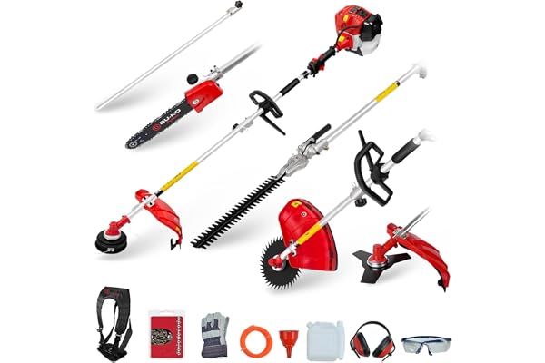 BUKO 52cc Outil de Jardin Multifonctionnel à Essence Longue portée Taille-haie, tronçonneuse pour sécateur, débroussailleuse avec Ligne de Coupe-Bordure de d'épaisseur mât d'extension 75cm